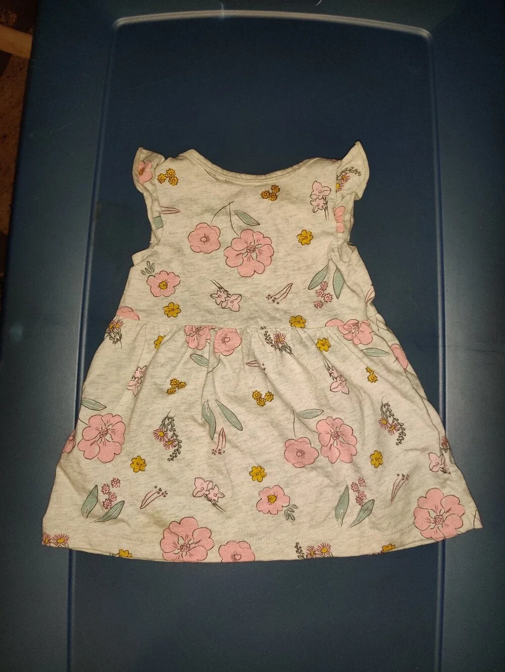Just One You by Carter's Baby Girl 6M Gray Pink Floral Flutter Sleeve Dress